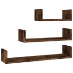 Vidaxl �tag�res murales d'affichage 3 pcs ch�ne fum� bois d'ing�nierie