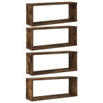 Vidaxl tagres murales cube 4 pcs chne fum 60x15x23 cm bois