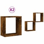 Vidaxl �tag�res murales sous forme de cube 2 pcs ch�ne fum� 30x15x30cm