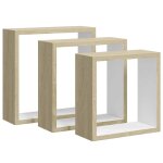 Vidaxl �tag�res murales sous forme de cube 3 pcs blanc et ch�ne sonoma