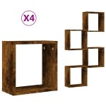 Vidaxl tagres murales sous forme de cube 4 pcs chne fum 30x15x30cm
