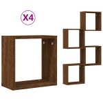 Vidaxl tagres murales sous forme cube 4 pcs chne marron 30x15x30cm