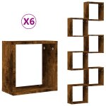 Vidaxl �tag�res murales sous forme de cube 6 pcs ch�ne fum� 30x15x30cm