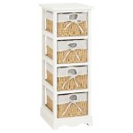 Vidaxl �tag�re de rangement en bois 4 paniers en tissage blanc