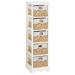 Vidaxl �tag�re de rangement en bois 5 paniers en tissage blanc