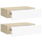 Vidaxl �tag�res � tiroir murales 2 pcs ch�ne et blanc 40x23, 5x10cm mdf