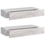 Vidaxl tagres  tiroir murales 2 pcs gris bton 60x23, 5x10 cm mdf