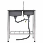 Vidaxl �vier de camping double lavabo avec robinet acier inoxydable