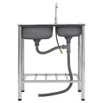 Vidaxl �vier de camping double lavabo avec robinet acier inoxydable