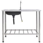 Vidaxl �vier de camping seul lavabo avec robinet acier inoxydable