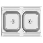 Vidaxl �vier de cuisine � double lavabo argent� 800x600x155 mm inox
