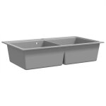 Vidaxl �vier de cuisine encastrable � 2 bacs en granite blanc gris