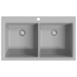 Vidaxl vier de cuisine encastrable  2 bacs en granite blanc gris