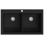 Vidaxl vier de cuisine encastrable  2 bacs en granite noir