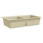 Vidaxl �vier de cuisine granit double lavabo beige