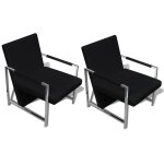 Vidaxl fauteuils lot de 2 avec cadre chromé noir similicuir Vidaxl fauteuils lot de 2 avec cadre chromé noir similicuir