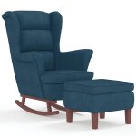 Vidaxl fauteuil � bascule � oreilles en velours bleu bois massif