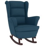 Vidaxl fauteuil � bascule � oreilles en velours bleu bois massif