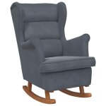 Vidaxl fauteuil  bascule  oreilles en velours gris fonc bois massif
