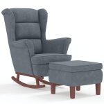 Vidaxl fauteuil � bascule � oreilles en velours gris fonc� bois massif