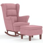 Vidaxl fauteuil � bascule � oreilles en velours rose bois massif
