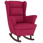 Vidaxl fauteuil  bascule  oreilles en velours rouge vin bois massif