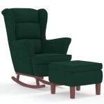 Vidaxl fauteuil � bascule � oreilles en velours vert fonc� bois massif