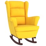 Vidaxl fauteuil à bascule pieds en bois massif d'hévéa jaune velours Vidaxl fauteuil à bascule pieds en bois massif d'hévéa jaune velours