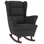 Vidaxl fauteuil à bascule à oreilles en velours noir bois massif Vidaxl fauteuil à bascule à oreilles en velours noir bois massif