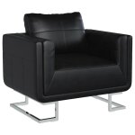 Vidaxl fauteuil cube avec pieds chrom�s noir similicuir