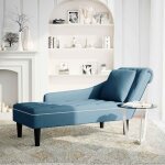 Vidaxl fauteuil long avec coussin et accoudoir droit bleu velours