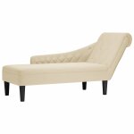 Vidaxl fauteuil long avec coussin et accoudoir droit cr�me tissu