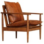 Vidaxl fauteuil marron cuir v�ritable avec bois d'acacia