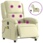 Vidaxl fauteuil de massage inclinable �lectrique cr�me cuir v�ritable