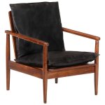 Vidaxl fauteuil noir cuir v�ritable et bois d'acacia solide