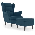 Vidaxl fauteuil � oreilles avec tabouret bleu velours