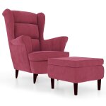 Vidaxl fauteuil  oreilles avec tabouret bordeaux velours
