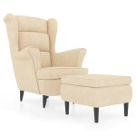 Vidaxl fauteuil � oreilles avec tabouret cr�me velours