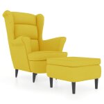 Vidaxl fauteuil  oreilles avec tabouret jaune moutarde velours