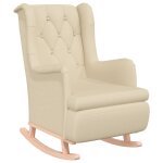 Vidaxl fauteuil et pieds  bascule en bois d'hva solide crme tissu