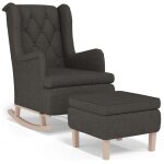 Vidaxl fauteuil avec pieds  bascule et tabouret gris fonc tissu