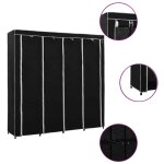 Vidaxl garde - robe avec 4 compartiments noir 175x45x170 cm
