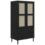 Vidaxl garde - robe senja aspect rotin noir 90x55x175 cm bois massif pin