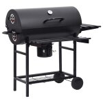 Vidaxl gril � baril avec roues et �tag�res noir acier 115x85x95 cm