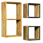 Vidaxl jeu d'tagre murale 3 pcs teck massif recycl multicolore