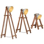 Vidaxl lampadaires 3 pcs argent� e27 bois de manguier massif