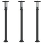 Vidaxl lampadaires d'extrieur 3 pcs noir 100 cm acier inoxydable