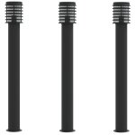 Vidaxl lampadaires d'extrieur 3 pcs noir 110 cm acier inoxydable
