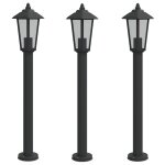 Vidaxl lampadaires d'extrieur 3 pcs noir 80 cm acier inoxydable