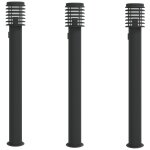 Vidaxl lampadaires d'extrieur avec sortie 3 pcs noir acier inoxydable
